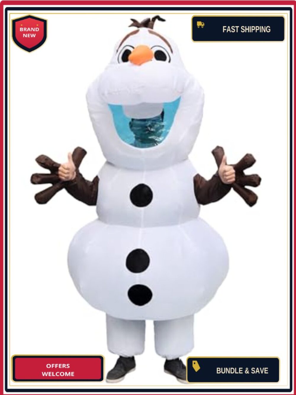 Inflatable Olaf Costume Adult Blow Up Suit Halloween Party Fancy Dress